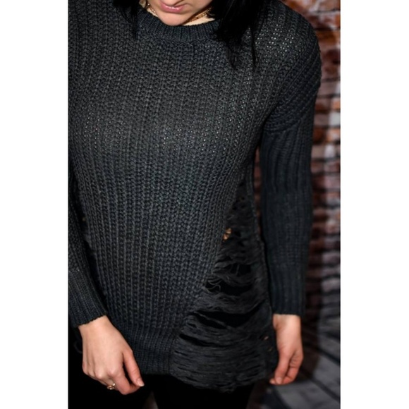 Frayed Round Neck Sweater in charcoal - Picture 2 of 5
